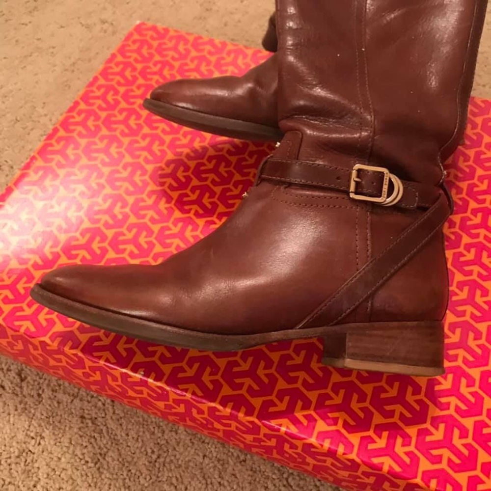 Tory Burch Riding Boots Size 8 Cognac Leather - Picture 4 of 8